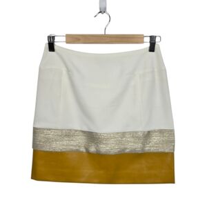 Esley Multimedia Crepe Textile Faux Leather Mini Skirt Creme Gold Marigold Small